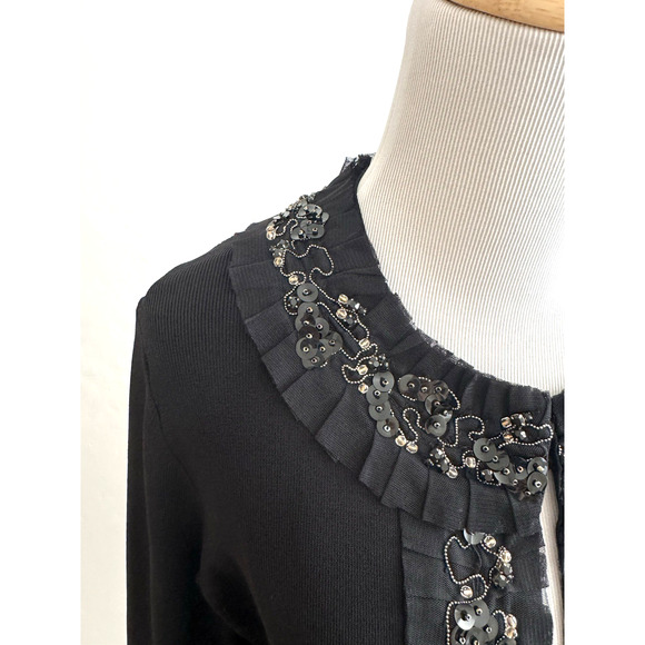 Carlisle Evening Sweater Jacket M Black Knit Bead Sequins Cropped Long Sleeve - Picture 5 of 11